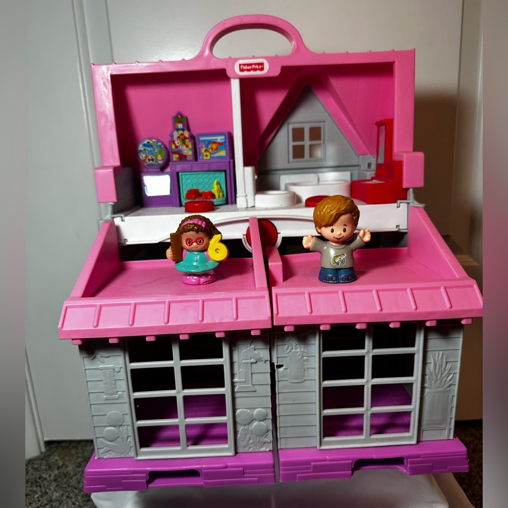 Fisher-Price Pink and Gray Playhouse with 2 Little People Figures